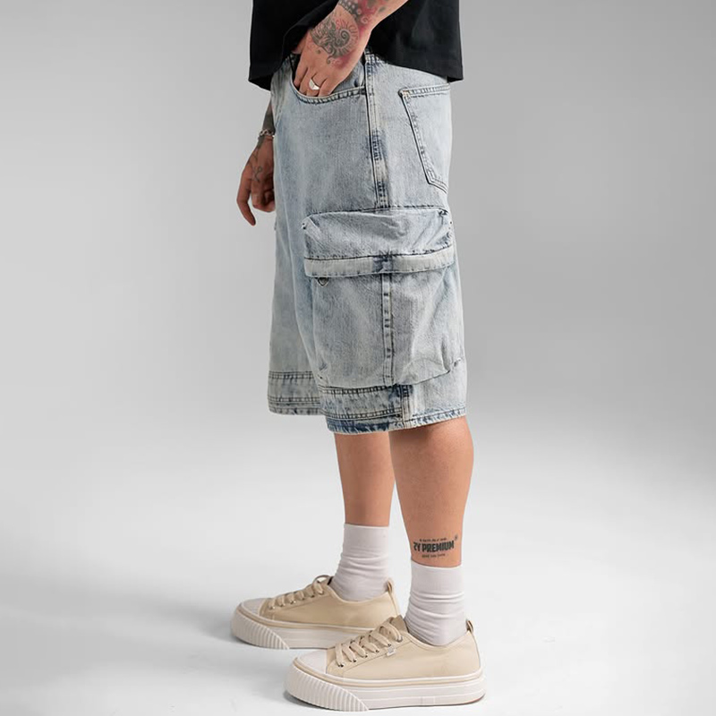 Men Street Style Cargo Denim Shorts denim shorts men